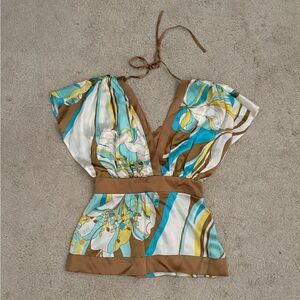 Floral V-Neck Blouse with Tie